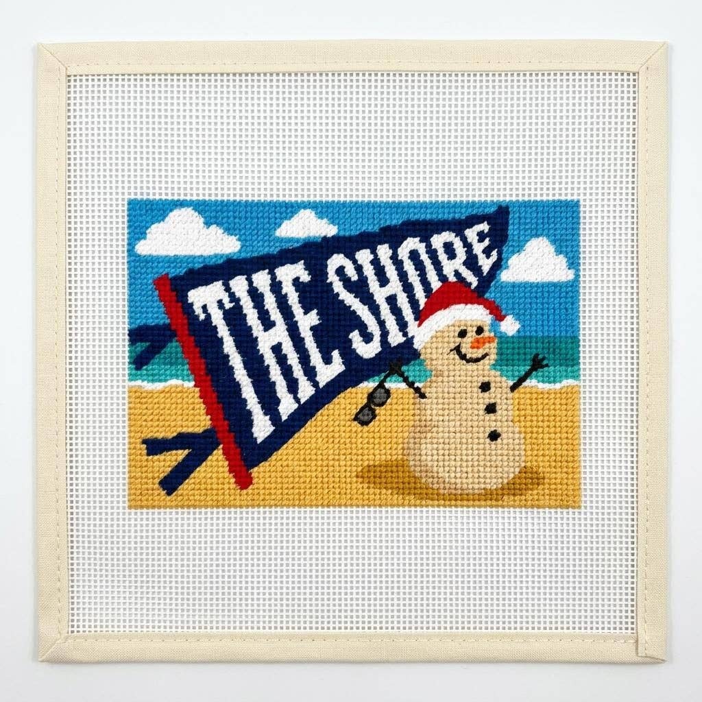 Christmas The Shore Pennant with Sand Snowman Needlepoint
