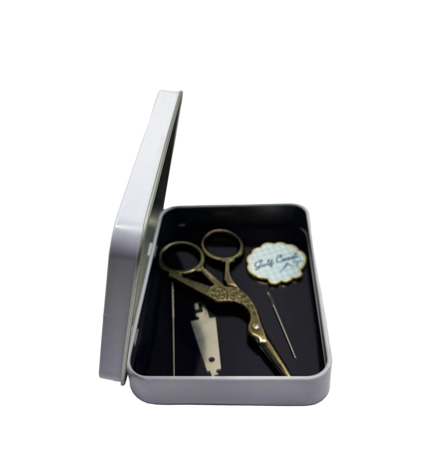 Blue Gingham Magnetic Needle Tin