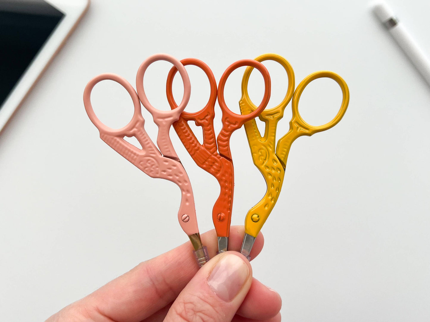 Bird scissors, small sewing scissors, stork scissors: Coral