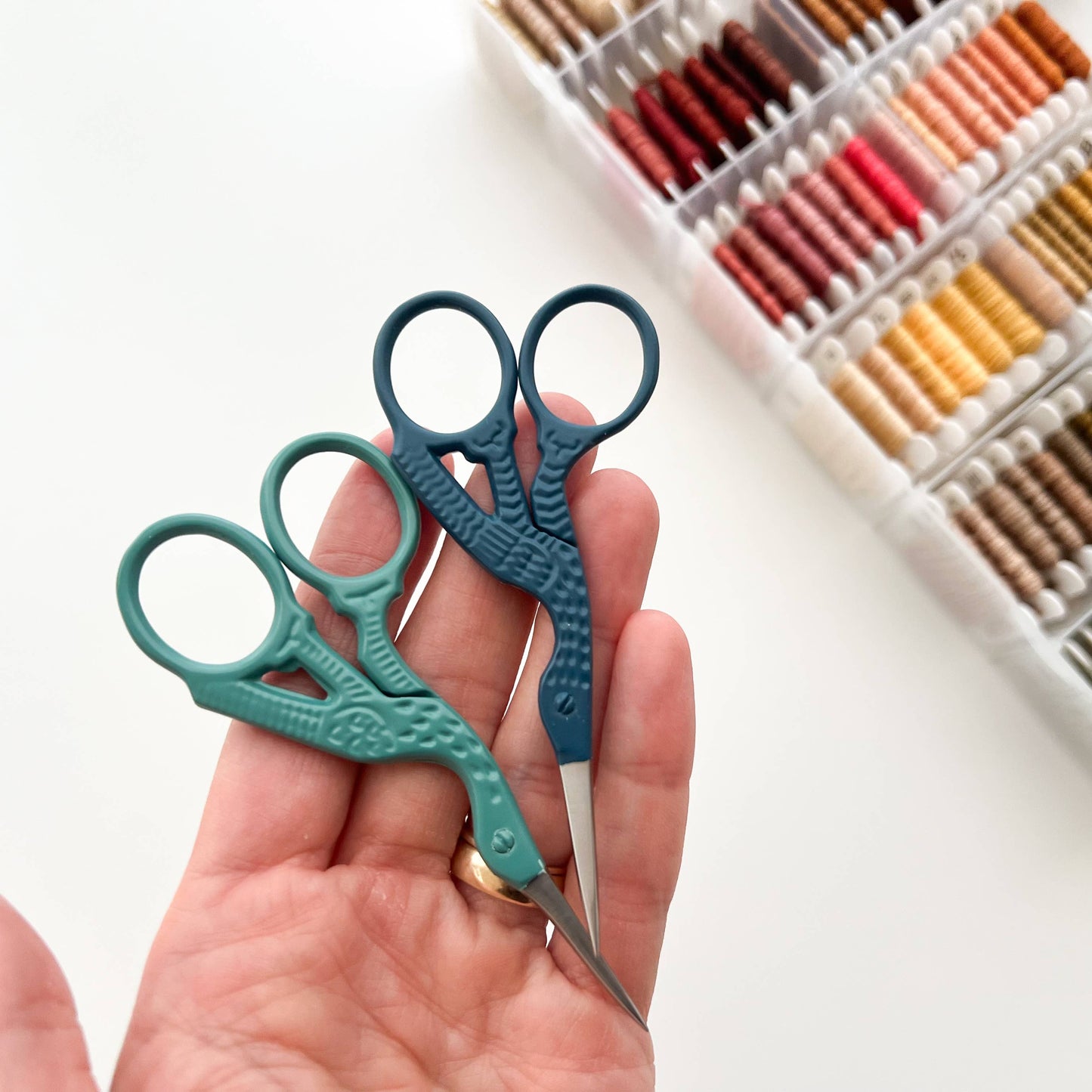 Bird scissors, small sewing scissors, stork scissors: Coral