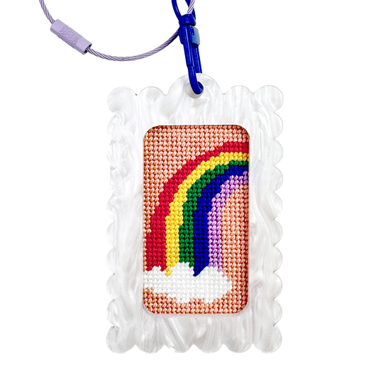 Bag Tag: Small Scallop Rectangle: Pearl White