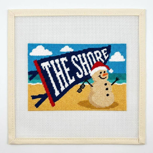 Christmas The Shore Pennant with Sand Snowman Needlepoint
