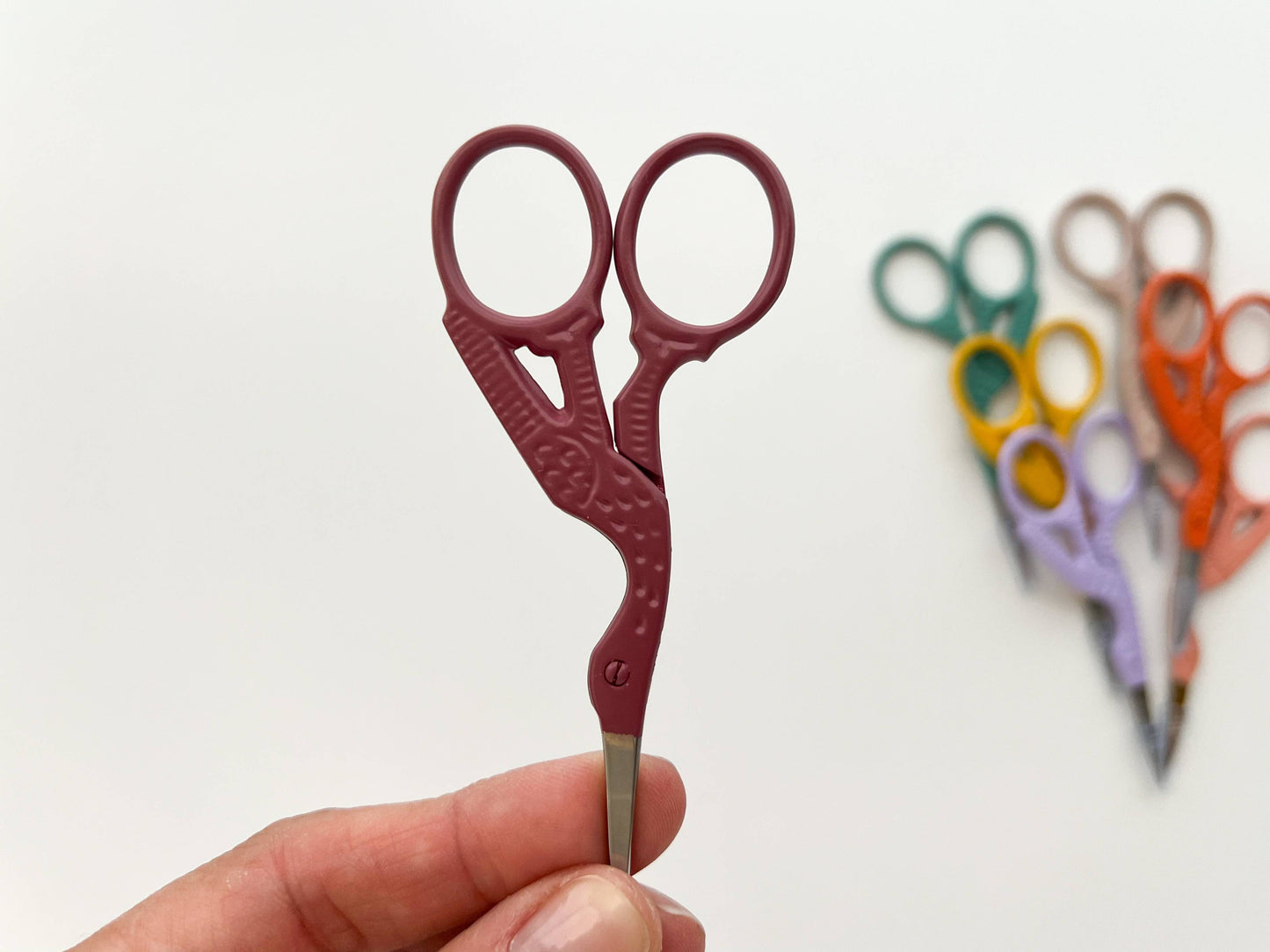 Bird scissors, small sewing scissors, stork scissors: Coral