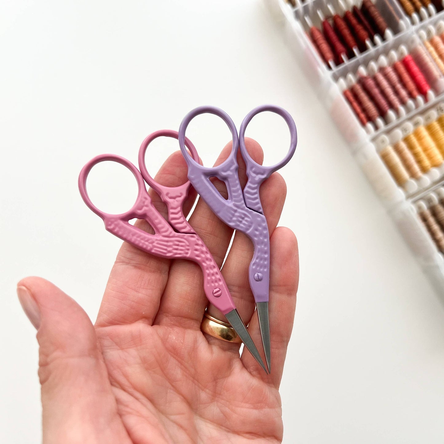Bird scissors, small sewing scissors, stork scissors: Coral