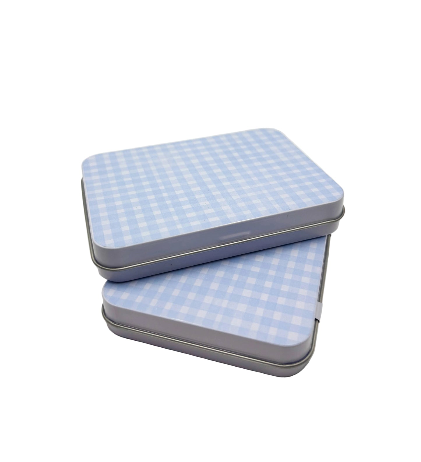 Blue Gingham Magnetic Needle Tin