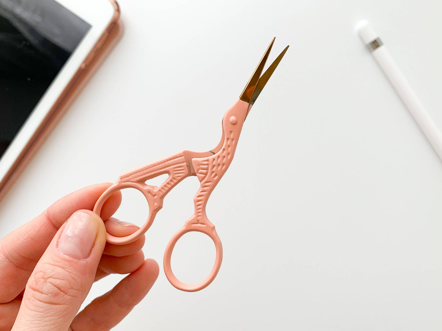 Bird scissors, small sewing scissors, stork scissors: Coral